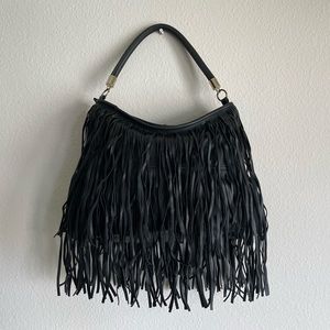 H&M Black Vegan Leather Fringe Hobo Bag